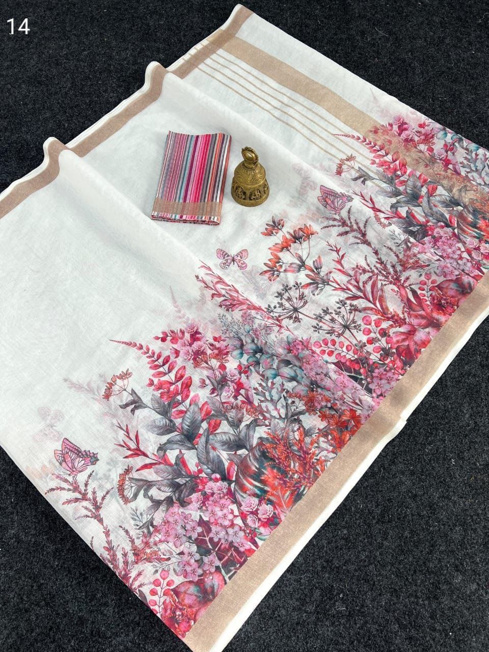 Linen Slub Cotton Floral Sarees – 59 AED