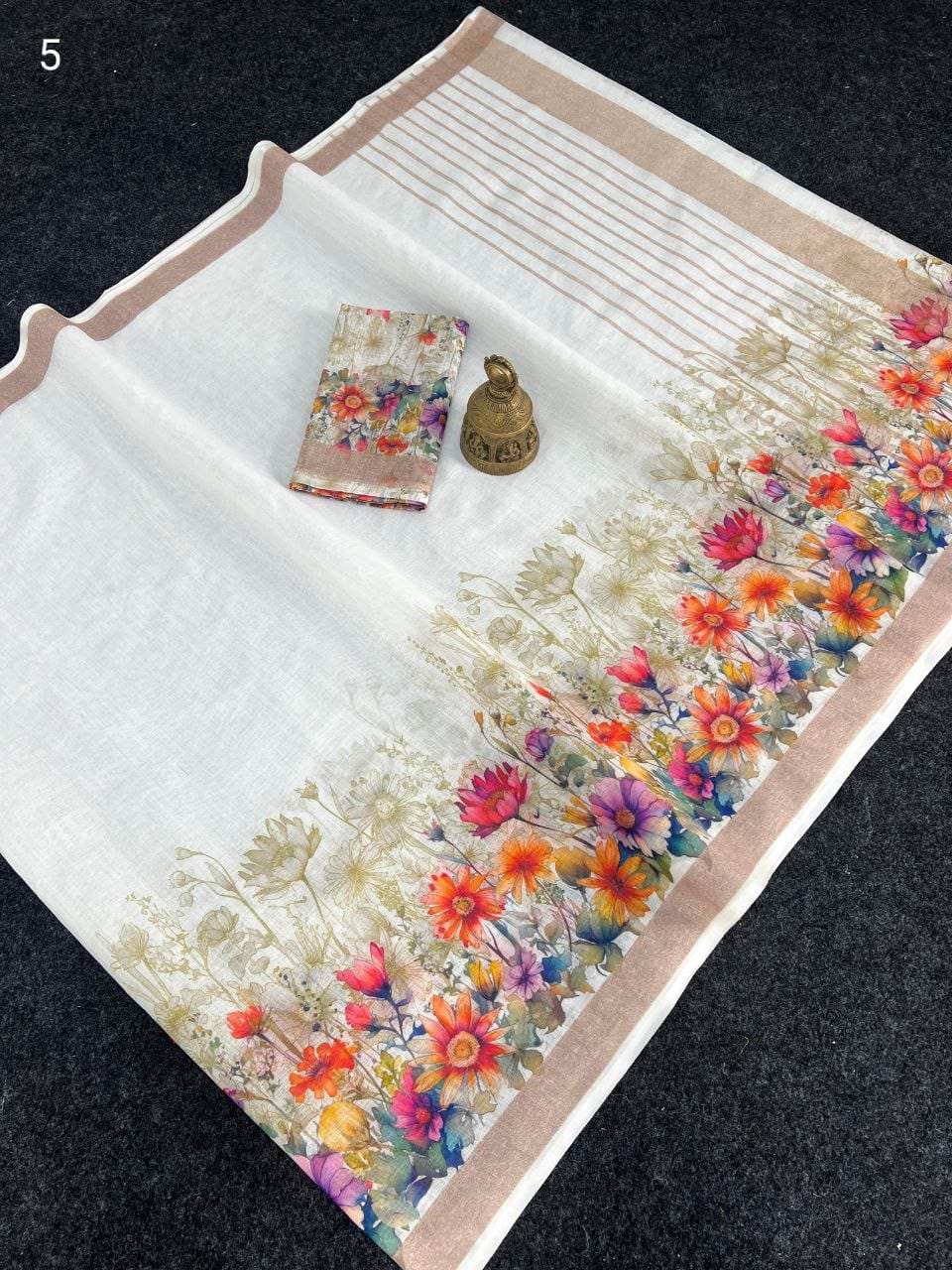 Linen Slub Cotton Floral Sarees – 59 AED