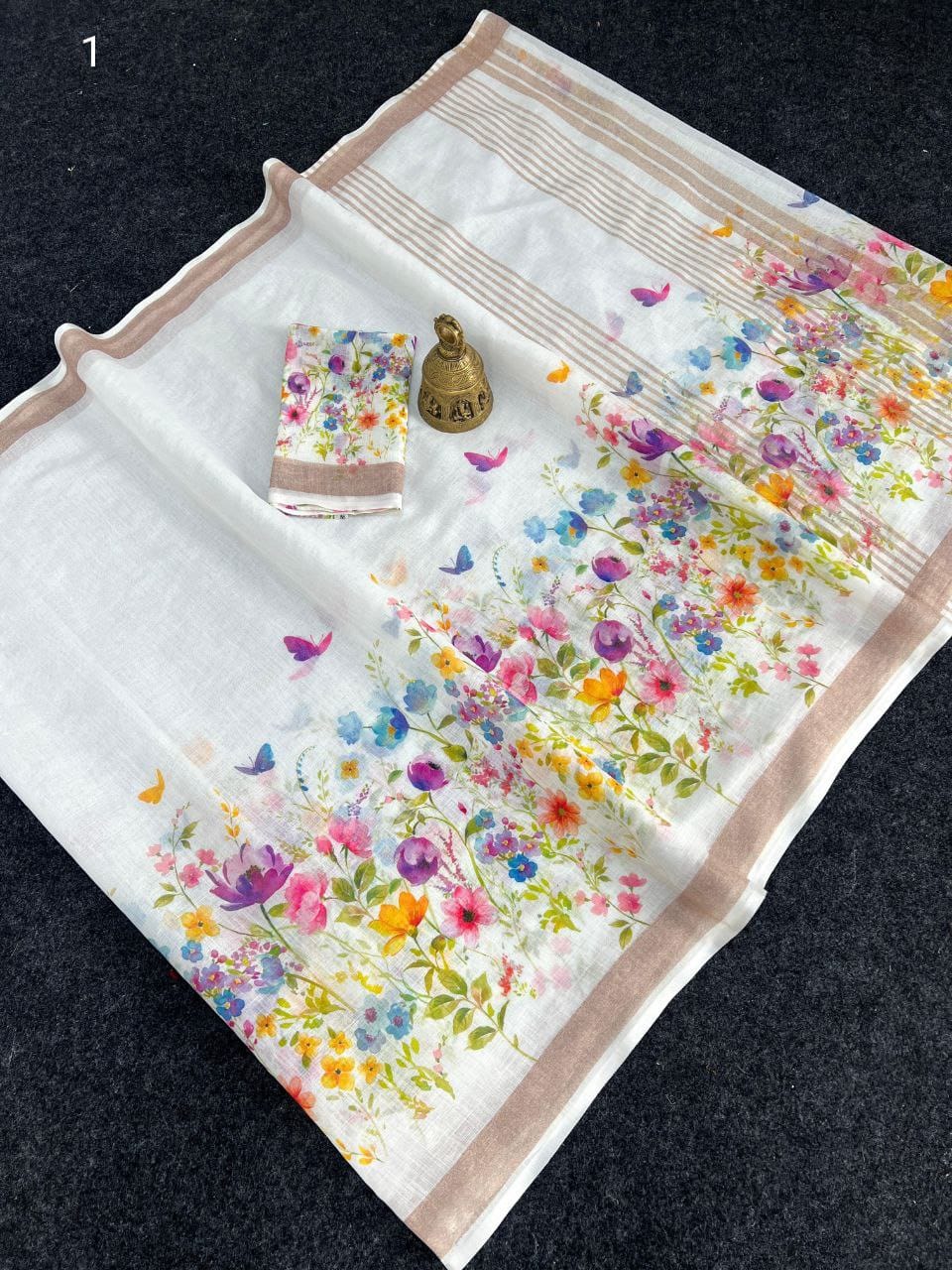 Linen Slub Cotton Floral Sarees – 59 AED