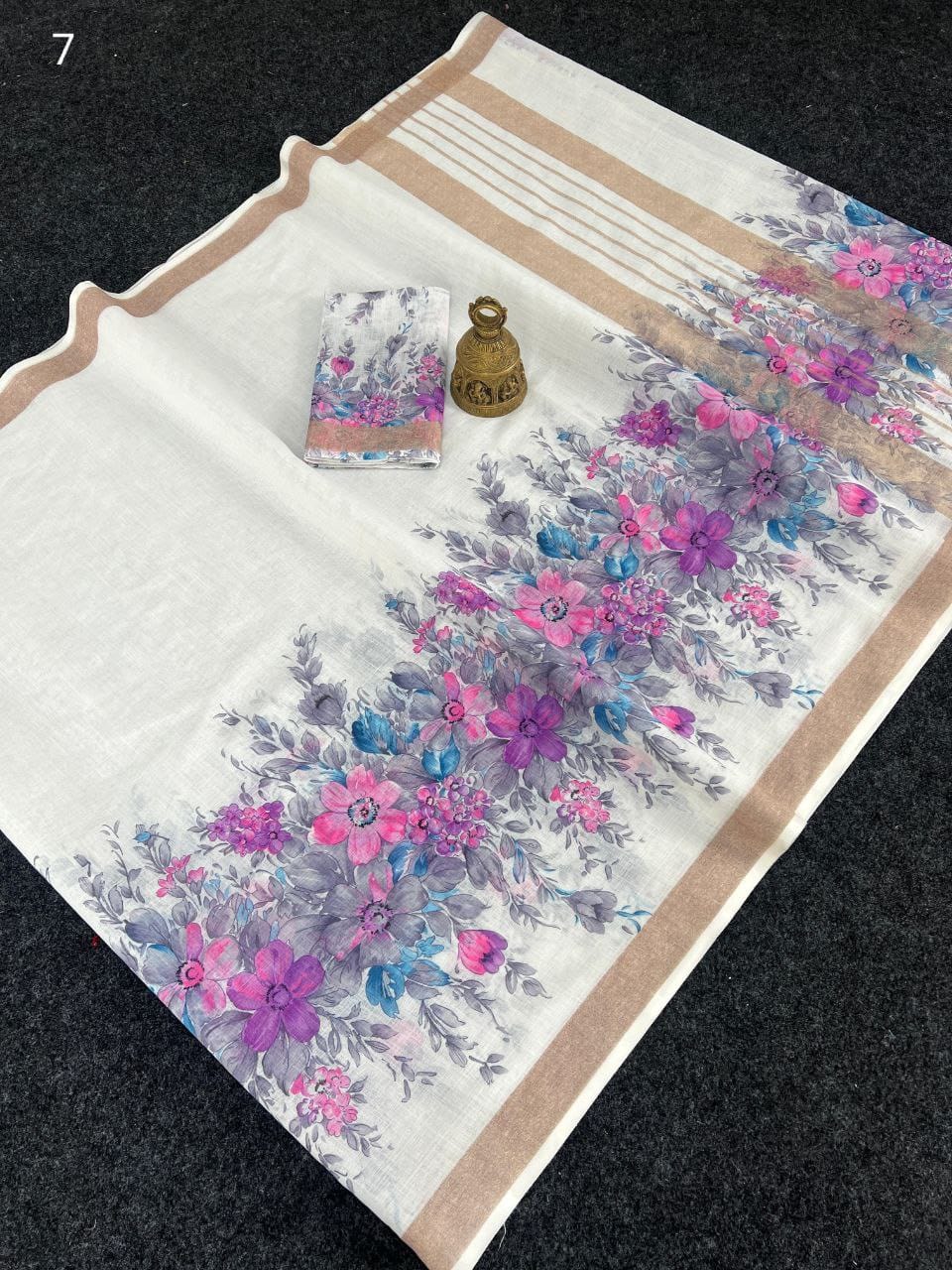 Linen Slub Cotton Floral Sarees – 59 AED