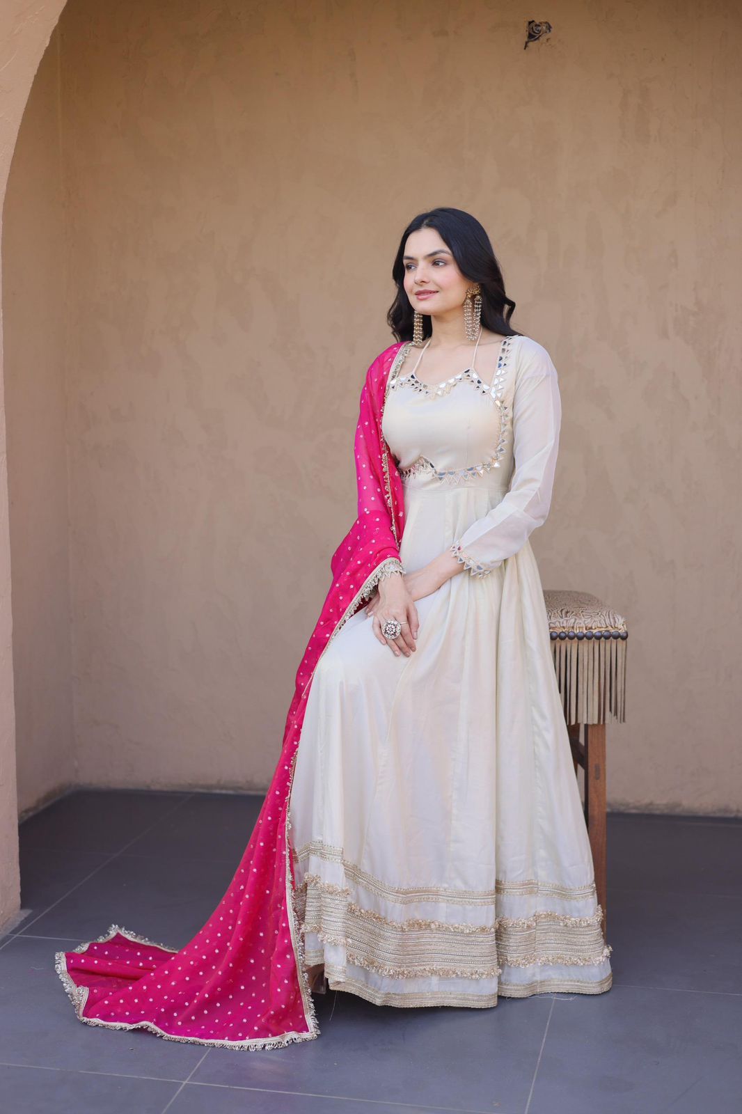 Cosmos Silk Long Flared Kali Pattern Suit – 125 AED