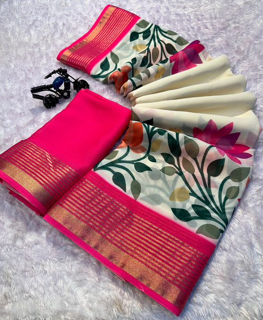 Soft Georgette Saree with Jacquard Zari Borders – 65 AED