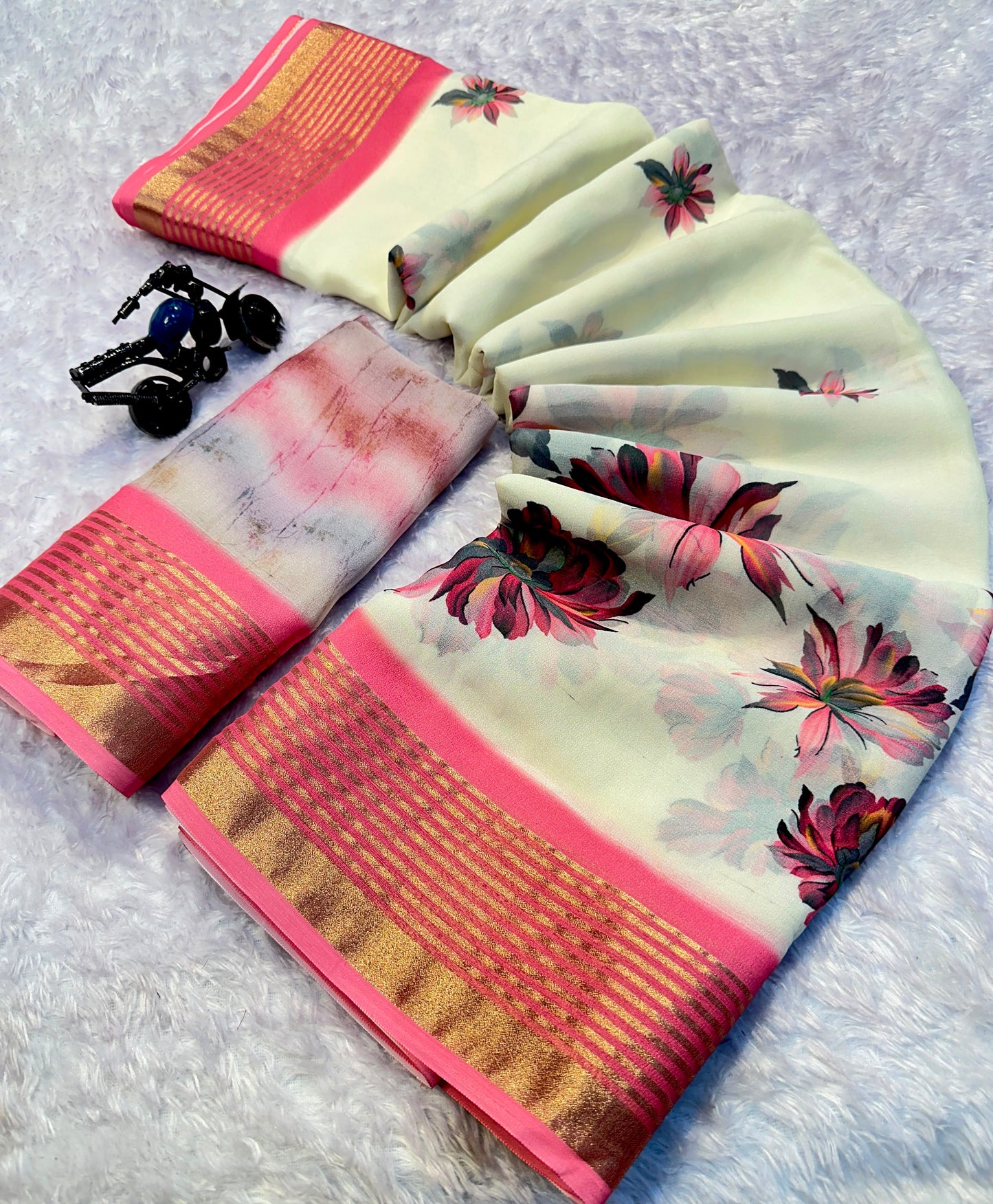 Soft Georgette Saree with Jacquard Zari Borders – 65 AED