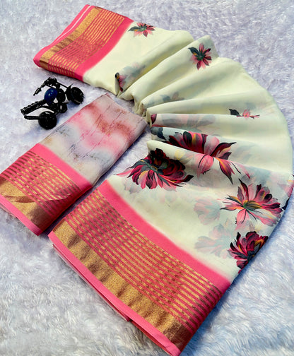 Soft Georgette Saree with Jacquard Zari Borders – 65 AED