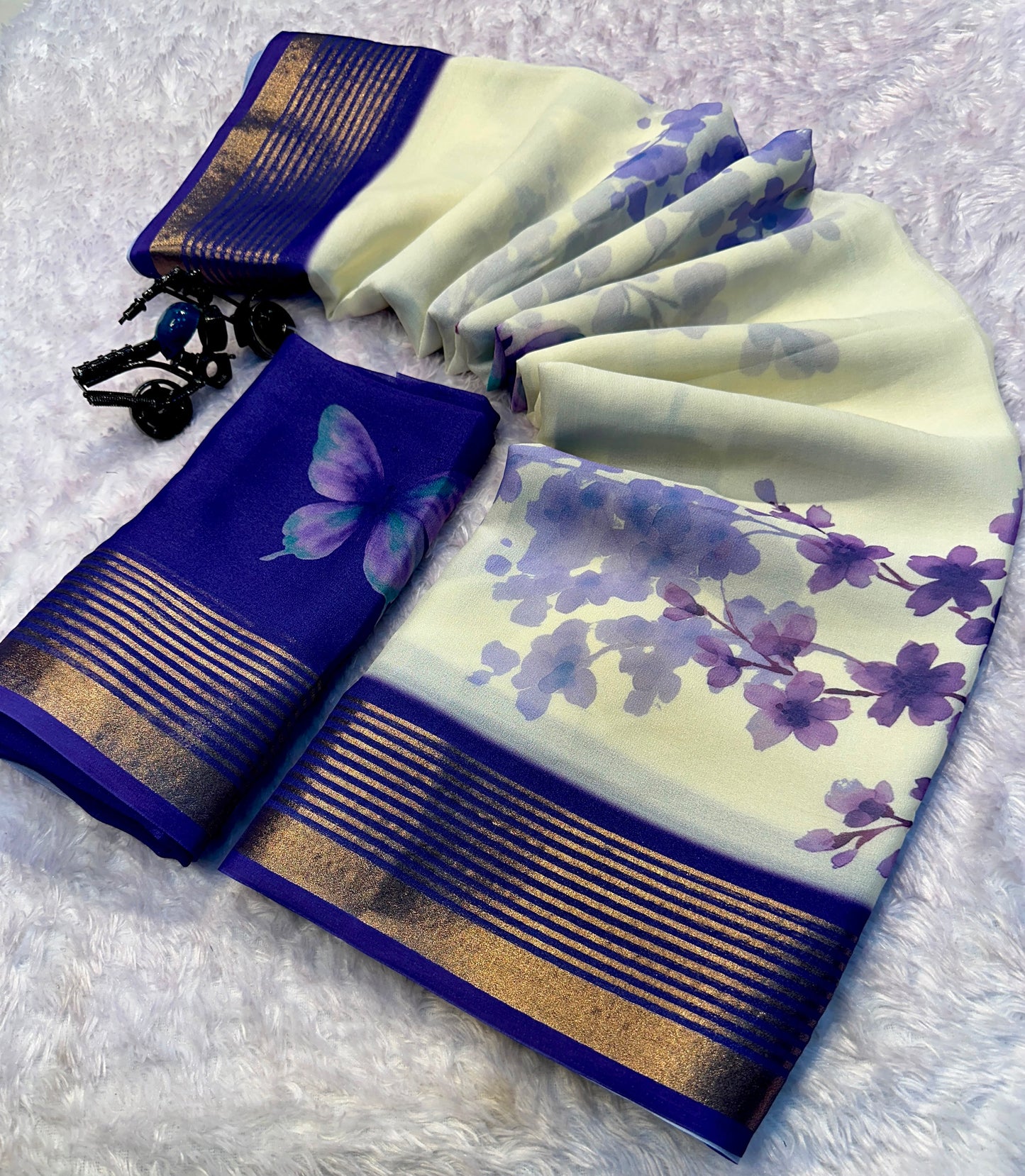 Soft Georgette Saree with Jacquard Zari Borders – 65 AED