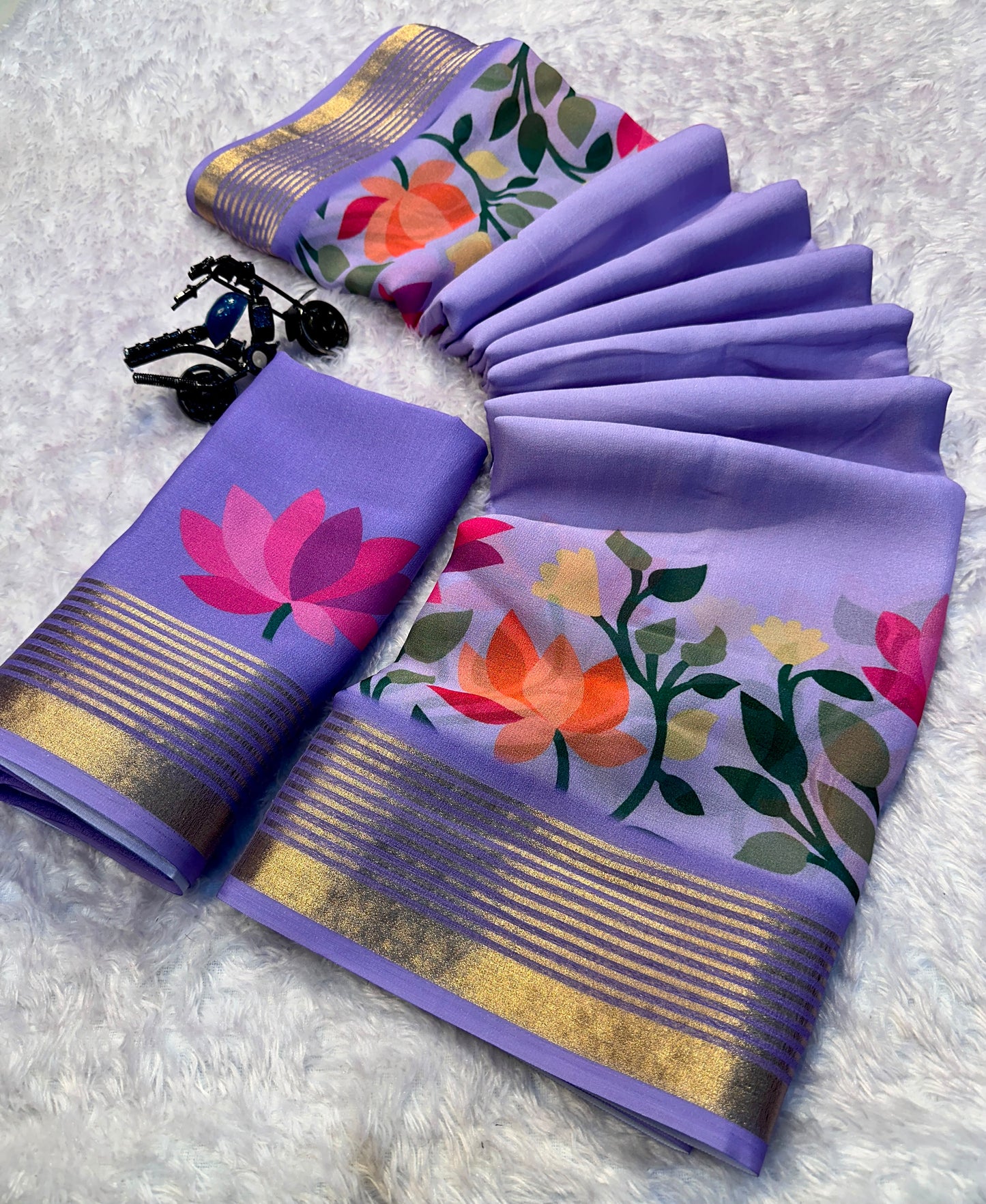 Soft Georgette Saree with Jacquard Zari Borders – 65 AED