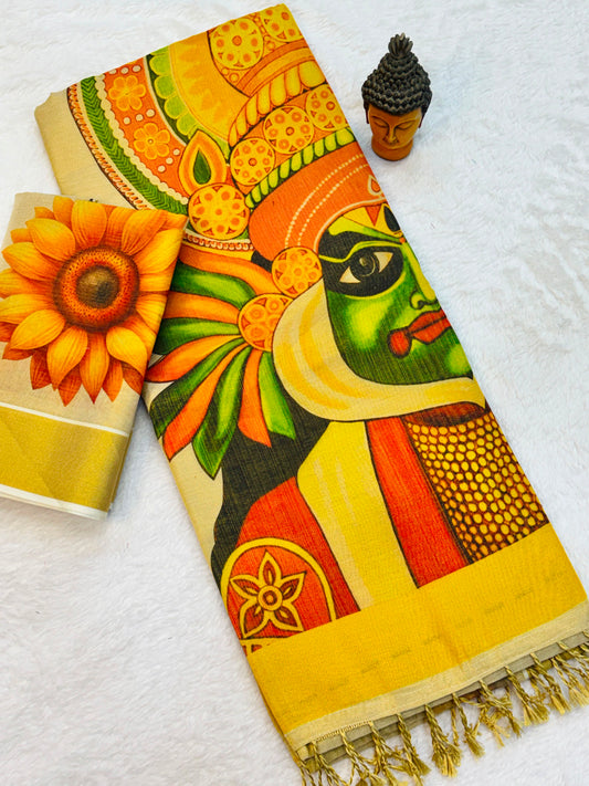 Kerala Tissue Saree with Digital Motif Prints – 79 AED