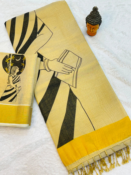 Kerala Tissue Saree with Digital Motif Prints – 79 AED