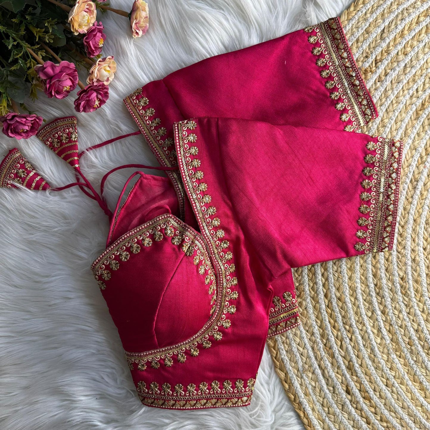 Readymade Soft Semi Silk Madhubala Pattern Halter Neck Blouse – 69 AED