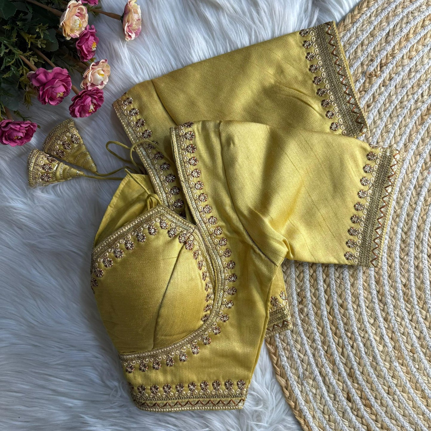 Readymade Soft Semi Silk Madhubala Pattern Halter Neck Blouse – 69 AED