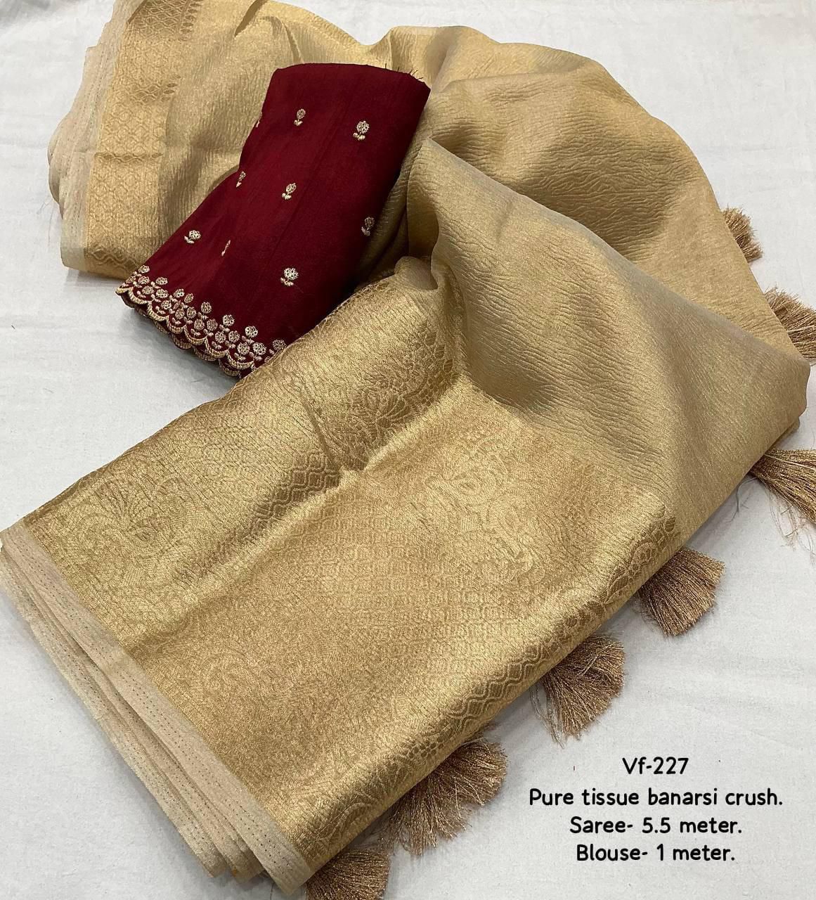 Banarasi Tissue Silk Saree with Embroidered Semi Silk Blouse – 125 AED