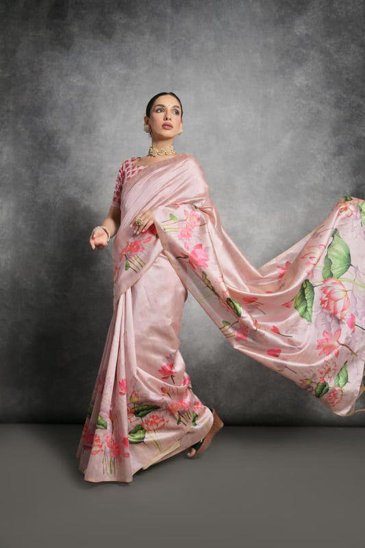 Semi Tussar Silk Floral Saree with Printed Running Blouse – 75 AED