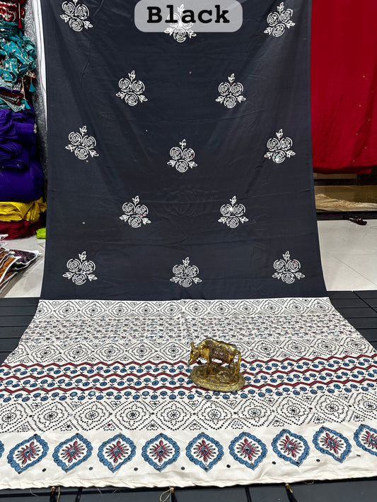 Ajrakh Crepe Silk Real Mirror Work Saree – 99 AED