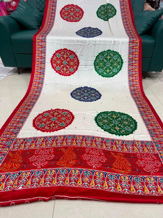 Ajrakh Crepe Silk Real Mirror Work Saree – 99 AED