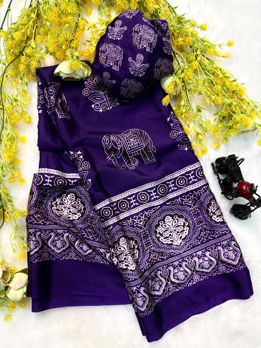 Ajrakh Crepe Silk Saree – 59 AED