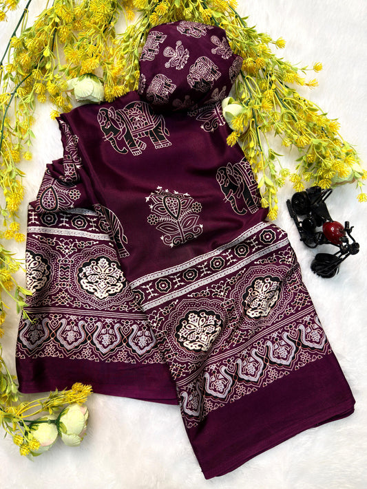 Ajrakh Crepe Silk Saree – 59 AED