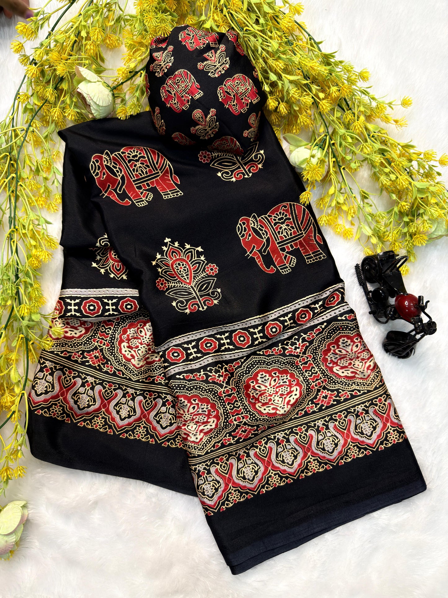 Ajrakh Crepe Silk Saree – 59 AED