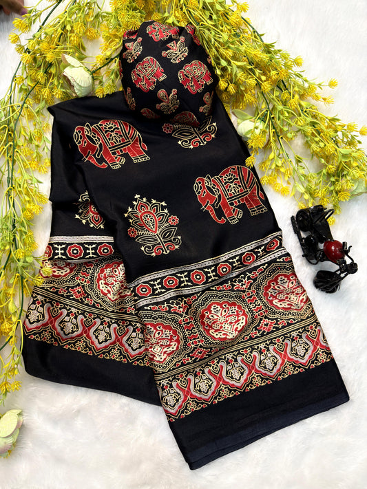 Ajrakh Crepe Silk Saree – 59 AED