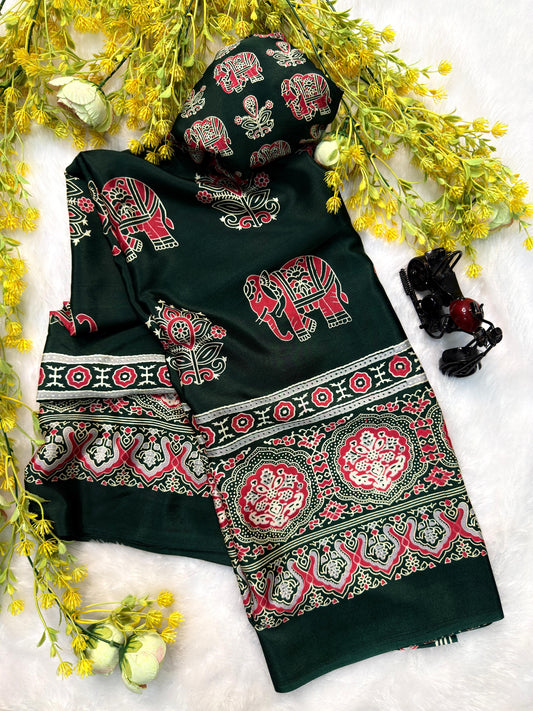 Ajrakh Crepe Silk Saree – 59 AED