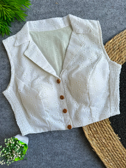 Hakoba Cotton Side Elastic Stretchable Collar Neck Blouse – 50 AED