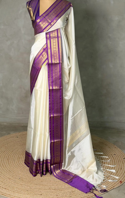Semi Kanjivaram Silk Saree with Jacquard Zari Weaving Borders – 119 AED