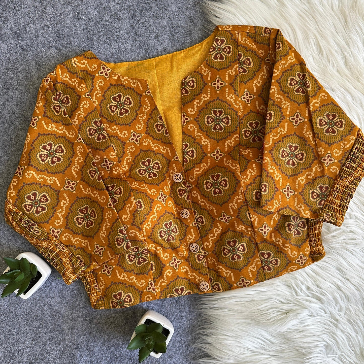 Side Elastic Stretchable Ajrakh Cotton Readymade Blouse – 50 AED