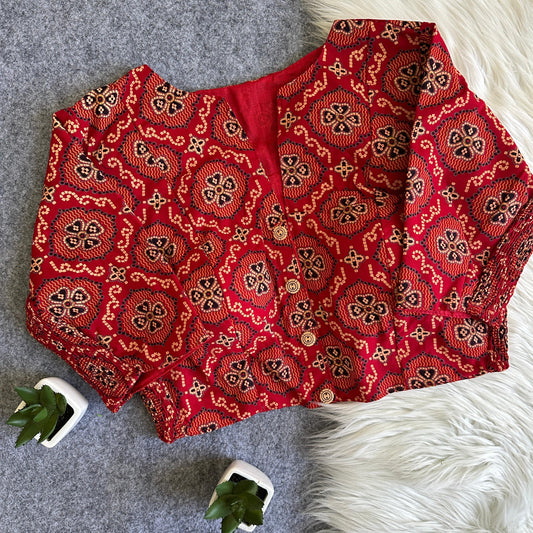 Side Elastic Stretchable Ajrakh Cotton Readymade Blouse – 50 AED