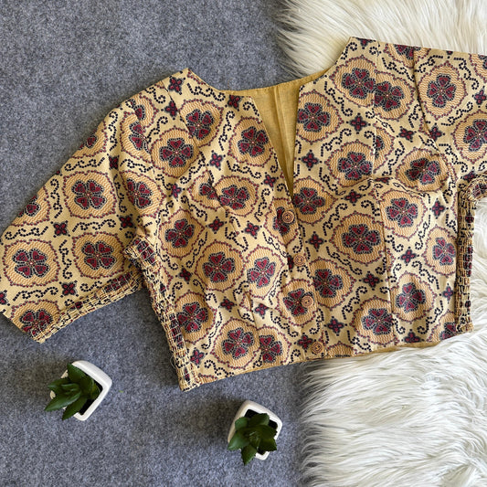 Side Elastic Stretchable Ajrakh Cotton Readymade Blouse – 50 AED