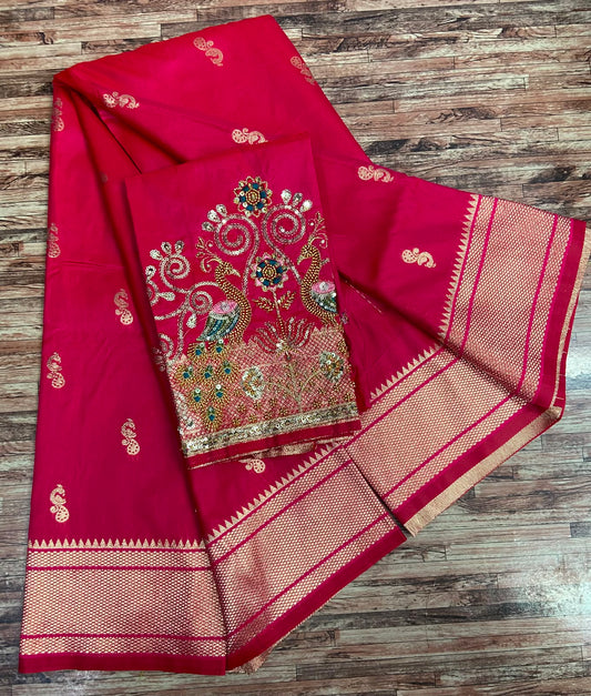 Semi Silk Saree with Sequins Embroidered & Bead Work Blouse Fabric – 99 AED
