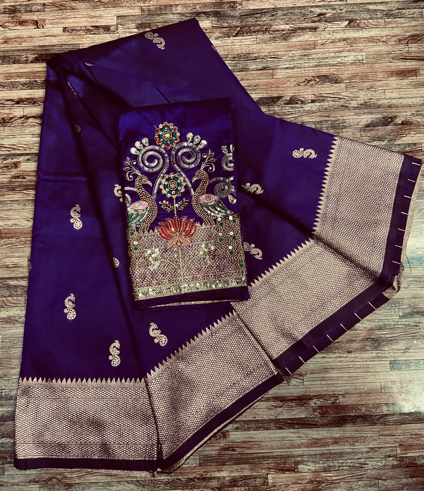 Semi Silk Saree with Sequins Embroidered & Bead Work Blouse Fabric – 99 AED