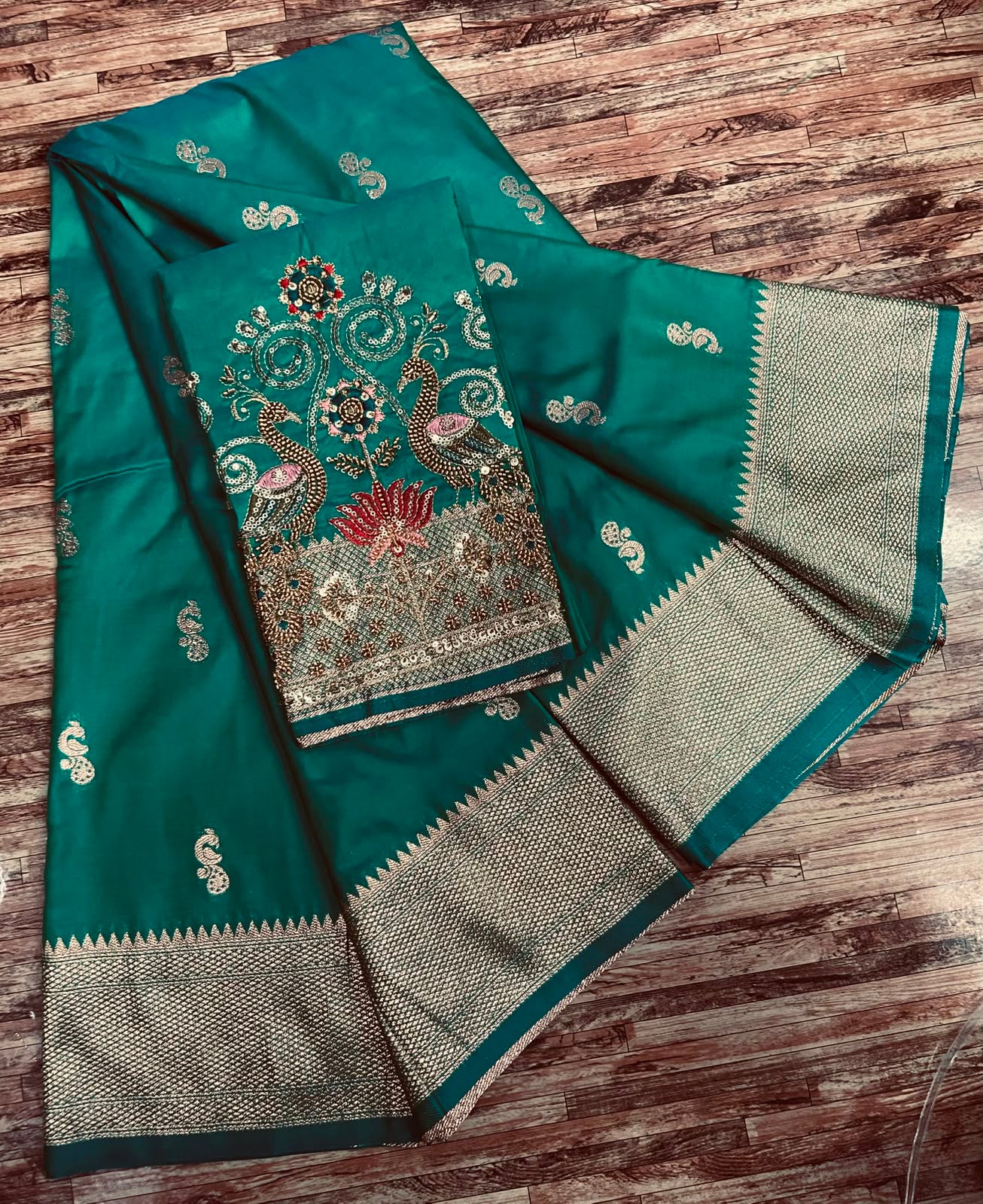 Semi Silk Saree with Sequins Embroidered & Bead Work Blouse Fabric – 99 AED