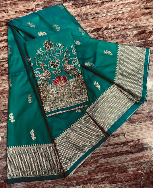 Semi Silk Saree with Sequins Embroidered & Bead Work Blouse Fabric – 99 AED