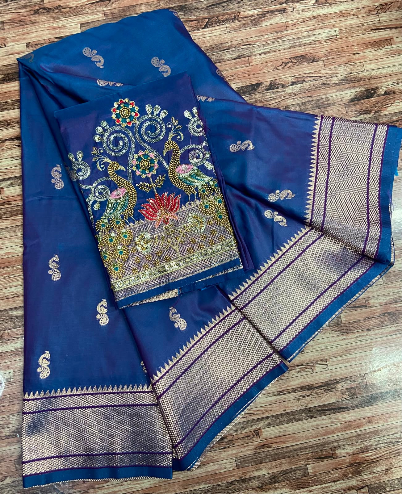 Semi Silk Saree with Sequins Embroidered & Bead Work Blouse Fabric – 99 AED