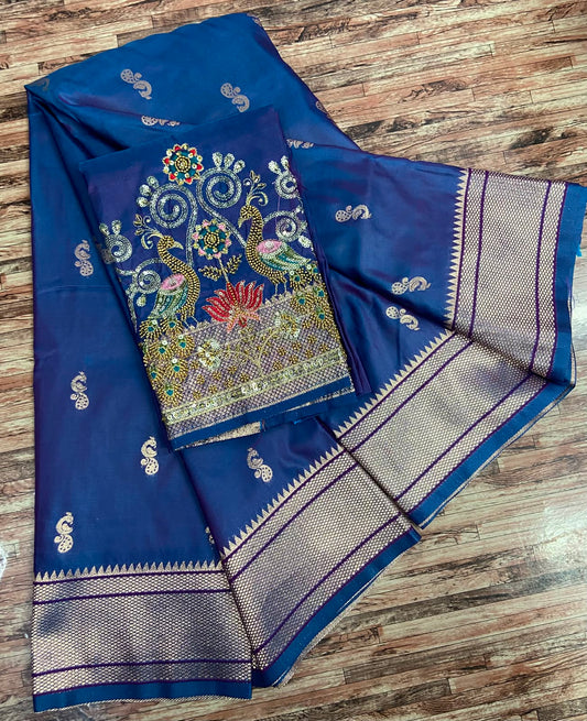 Semi Silk Saree with Sequins Embroidered & Bead Work Blouse Fabric – 99 AED