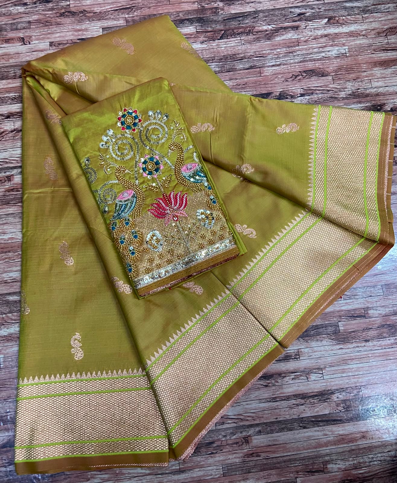 Semi Silk Saree with Sequins Embroidered & Bead Work Blouse Fabric – 99 AED