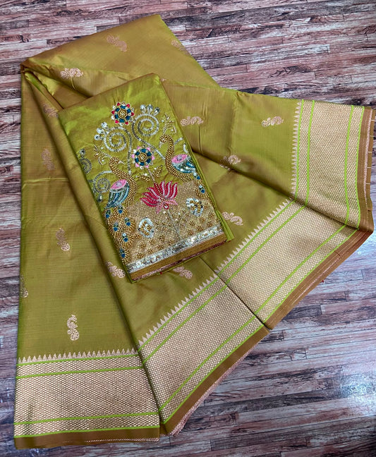 Semi Silk Saree with Sequins Embroidered & Bead Work Blouse Fabric – 99 AED