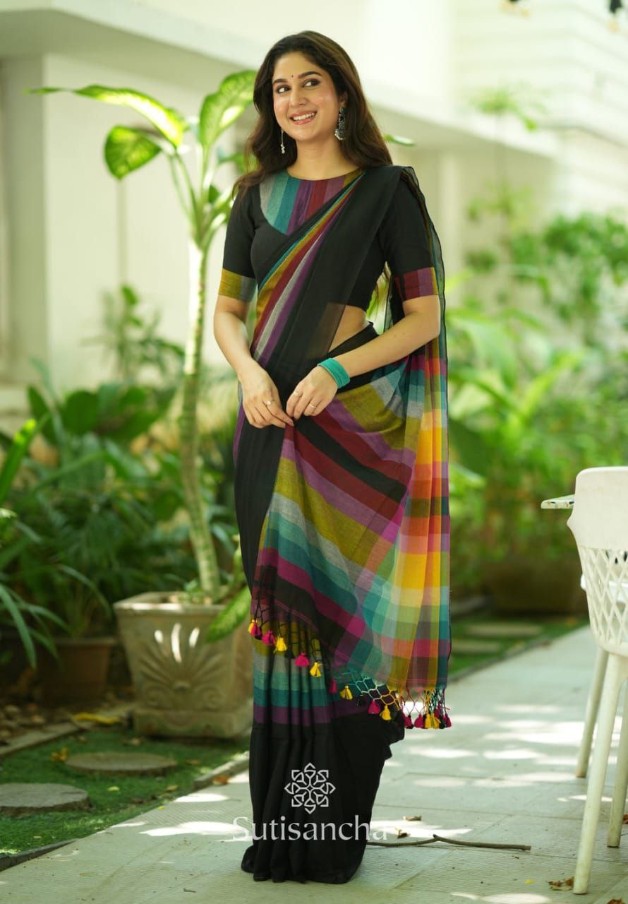 Rainbow Khadi Cotton Saree – 79 AED