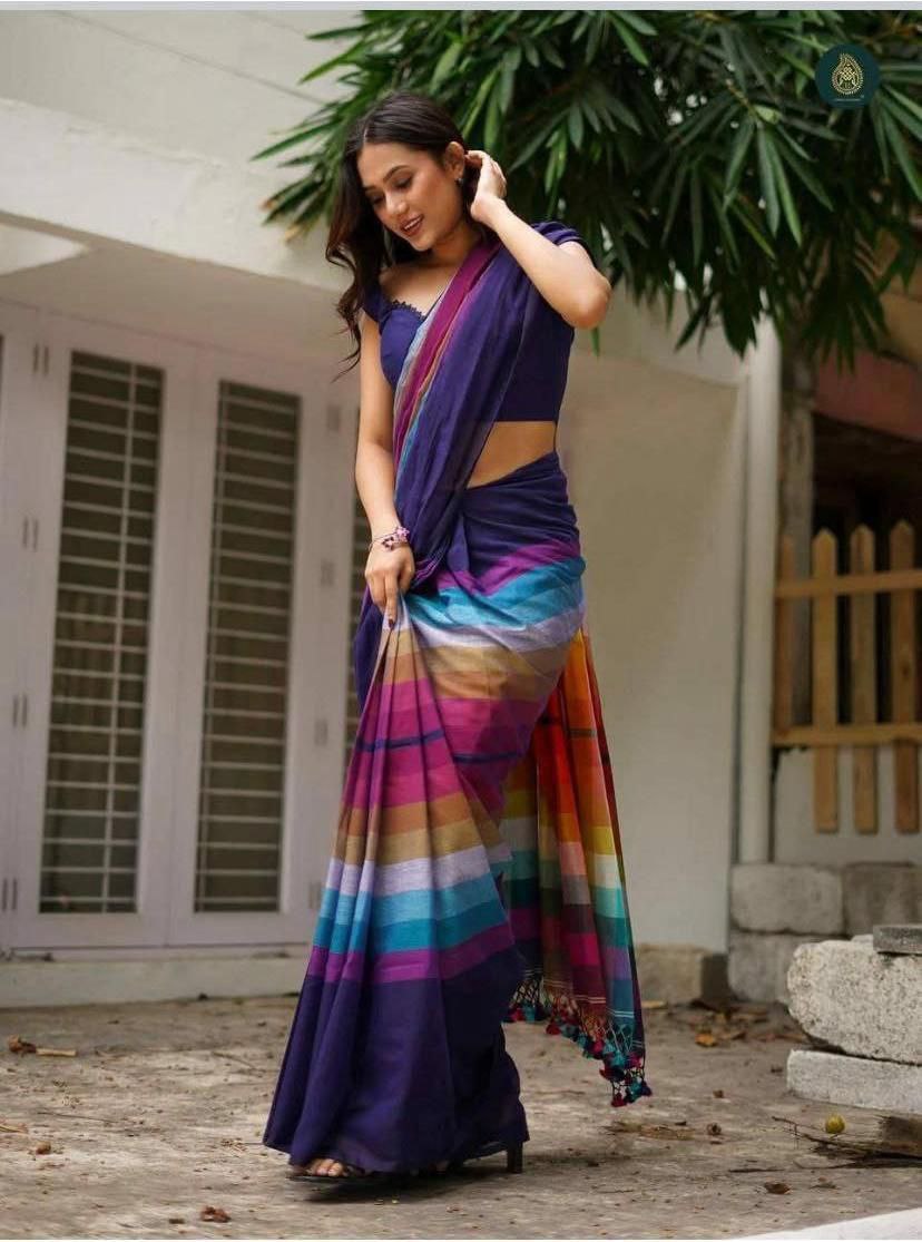 Rainbow Khadi Cotton Saree – 79 AED
