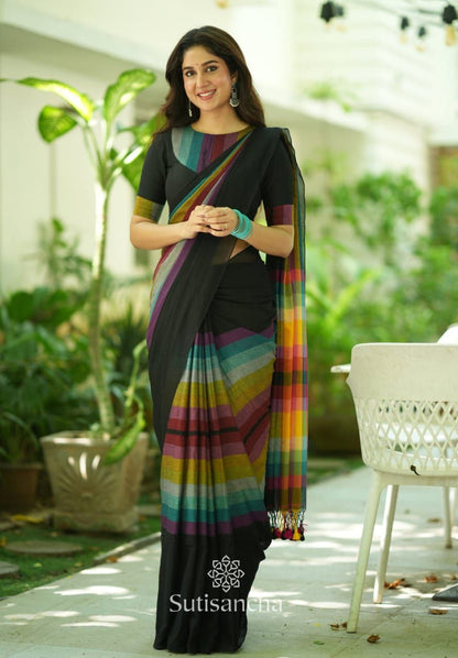 Rainbow Khadi Cotton Saree – 79 AED