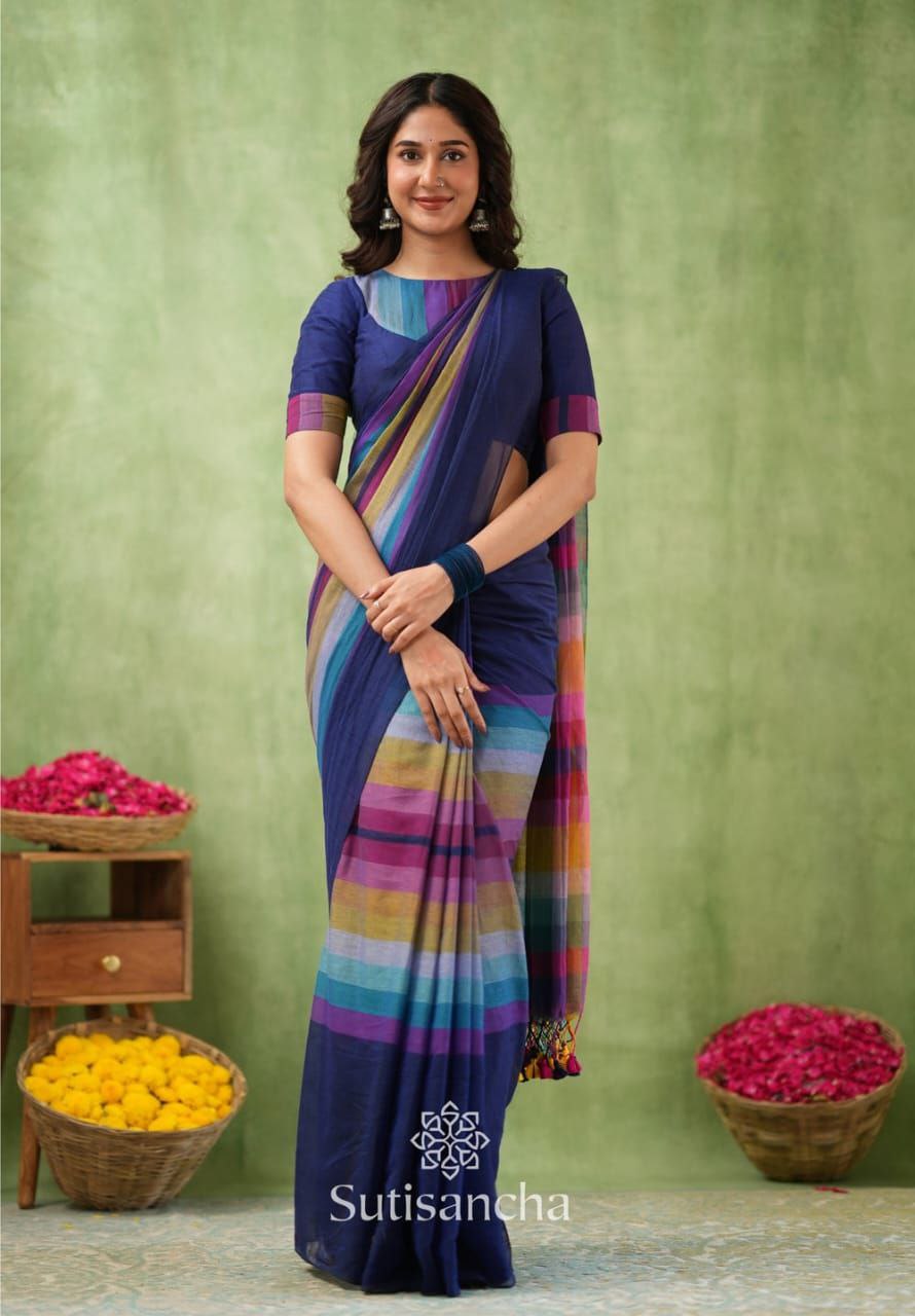 Rainbow Khadi Cotton Saree – 79 AED