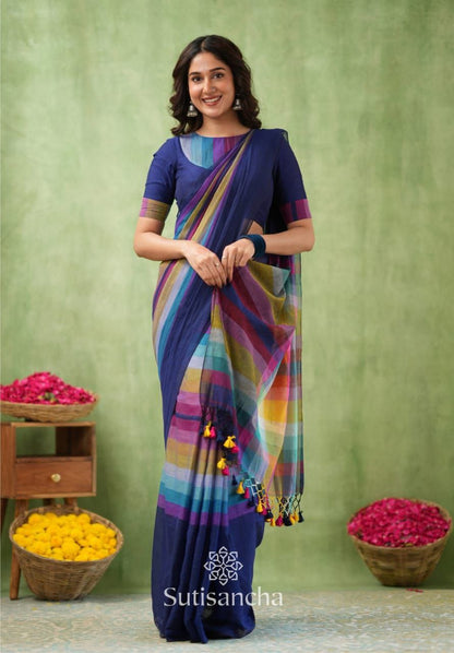 Rainbow Khadi Cotton Saree – 79 AED
