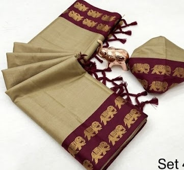 Cotton Silk Weaving Saree with Elephant Zari Weaving Borders – 50 AED