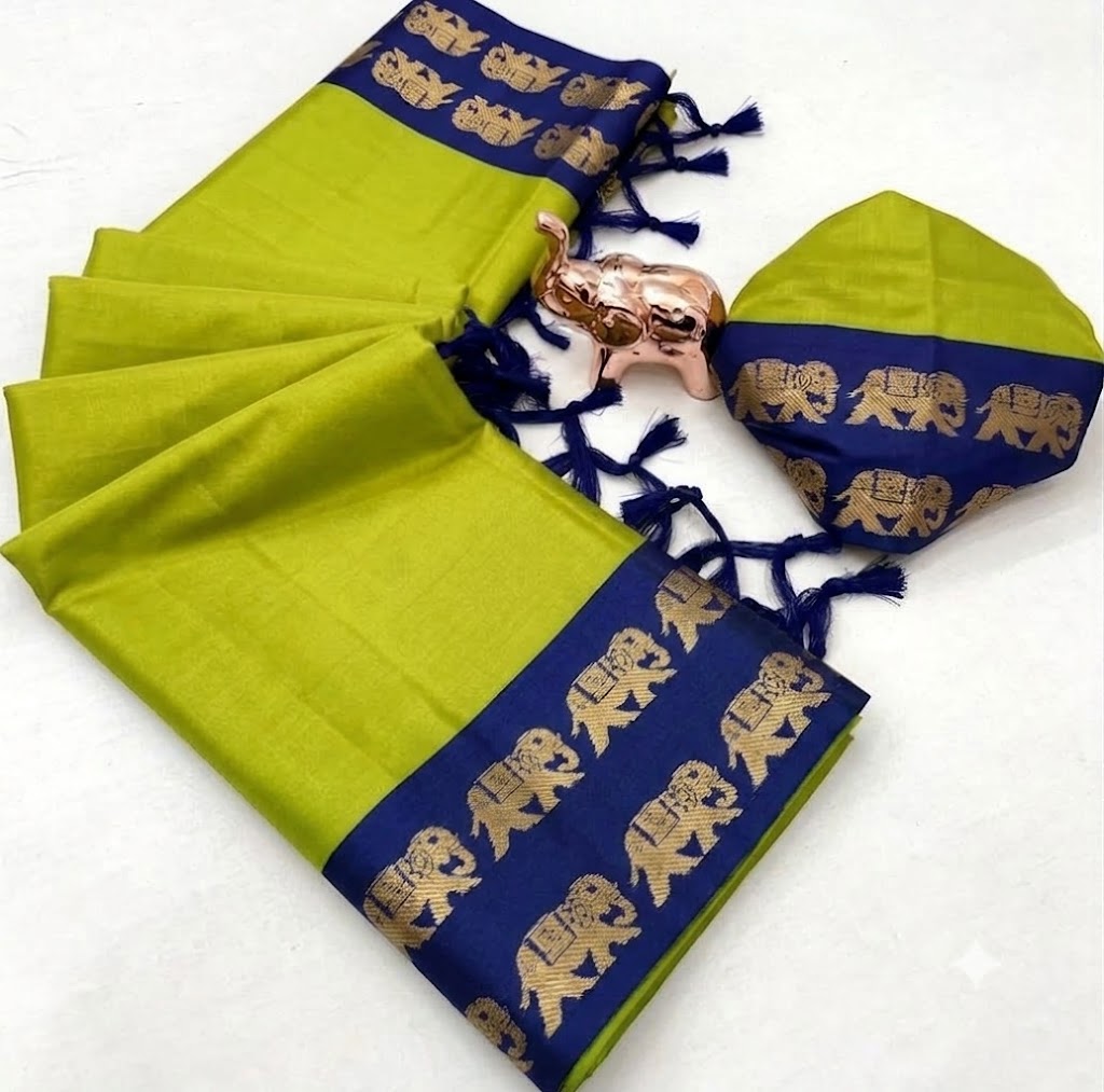 Cotton Silk Weaving Saree with Elephant Zari Weaving Borders – 50 AED