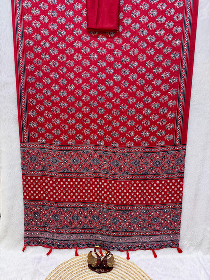 Ajrakh Semi Modal Crepe Silk Saree with Real Mirror Work – 99 AED