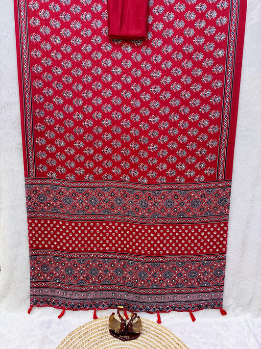 Ajrakh Semi Modal Crepe Silk Saree with Real Mirror Work – 99 AED