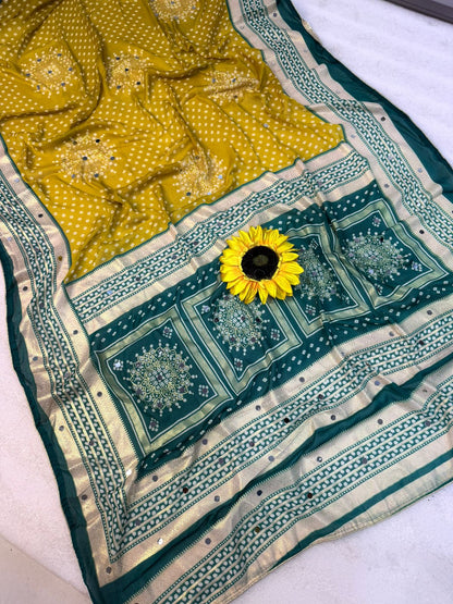 Chinnon Chiffon Saree with Real Mirror Work & Foil Border – 69 AED