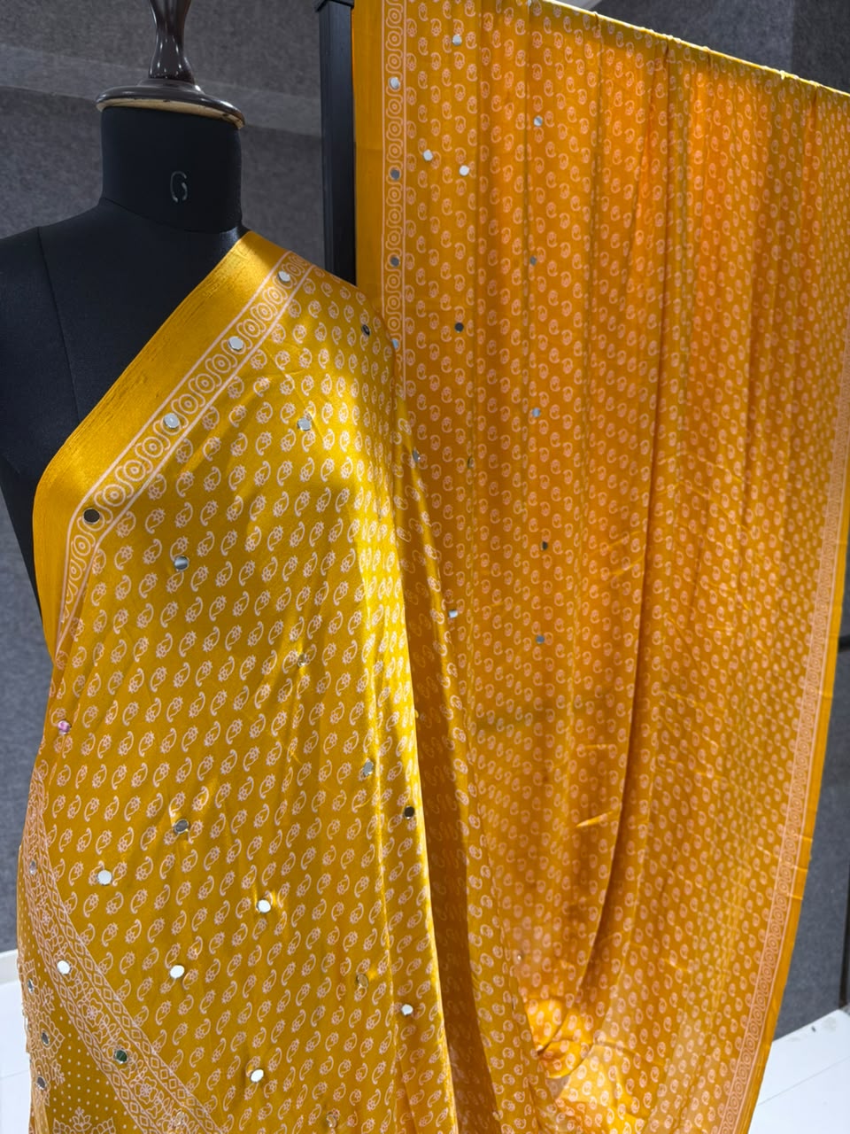 Real Mirror Work Ajrakh Crepe Silk Saree – 99 AED
