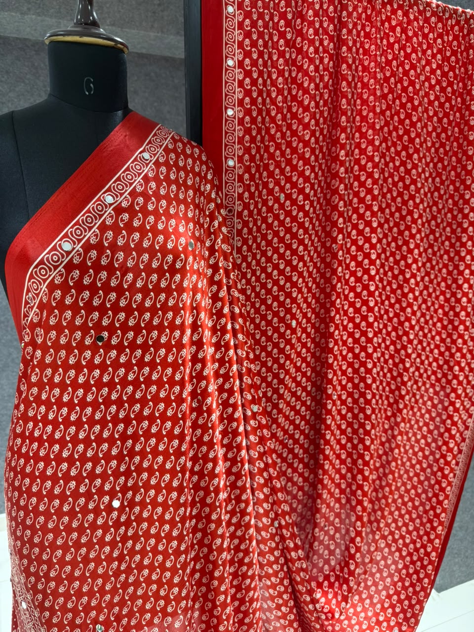Real Mirror Work Ajrakh Crepe Silk Saree – 99 AED