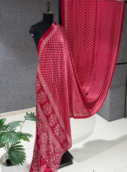 Real Mirror Work Ajrakh Crepe Silk Saree – 99 AED