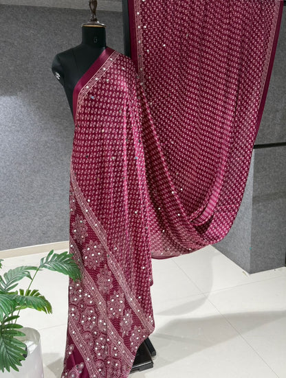 Real Mirror Work Ajrakh Crepe Silk Saree – 99 AED